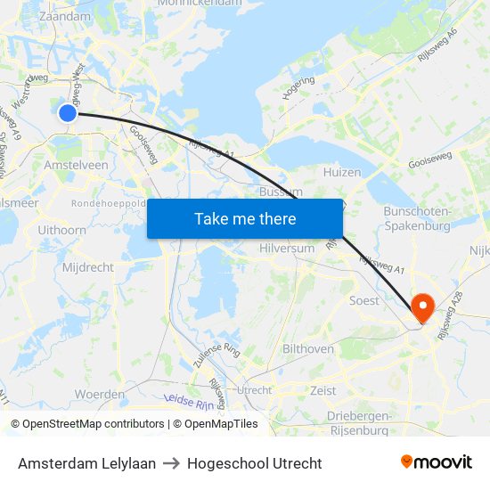 Amsterdam Lelylaan to Hogeschool Utrecht map