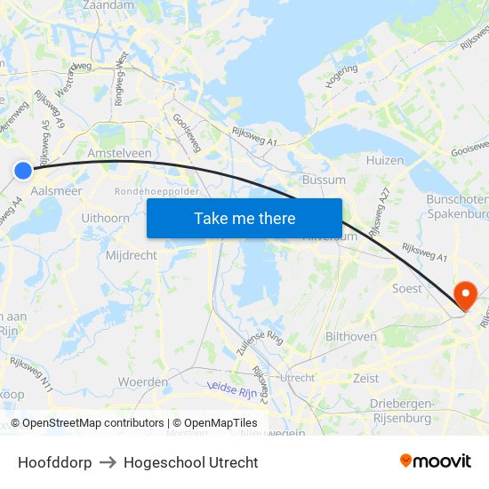 Hoofddorp to Hogeschool Utrecht map