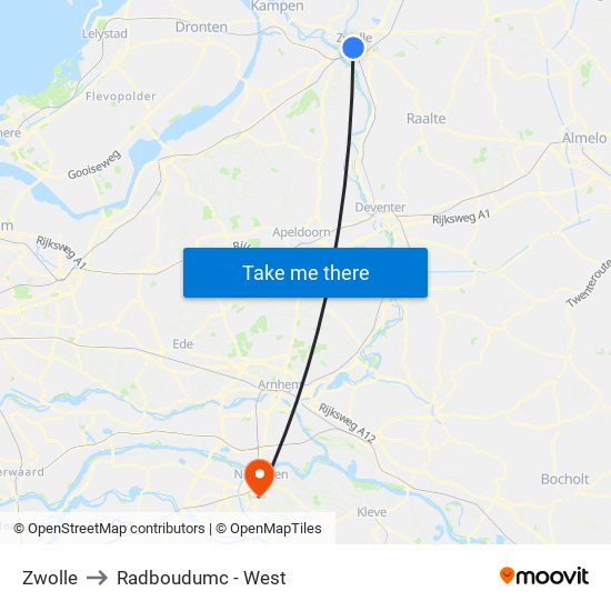 Zwolle to Radboudumc - West map