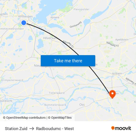 Station Zuid to Radboudumc - West map