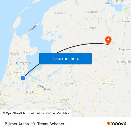 Bijlmer Arena to Treant Scheper map