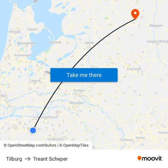Tilburg to Treant Scheper map