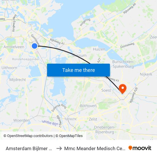 Amsterdam Bijlmer Arena to Mmc Meander Medisch Centrum map