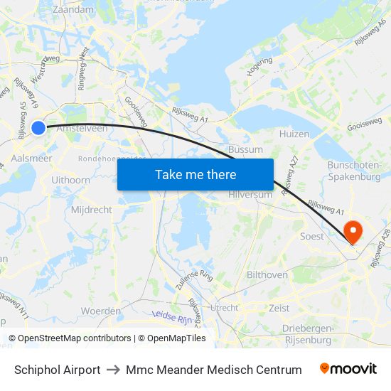 Schiphol Airport to Mmc Meander Medisch Centrum map