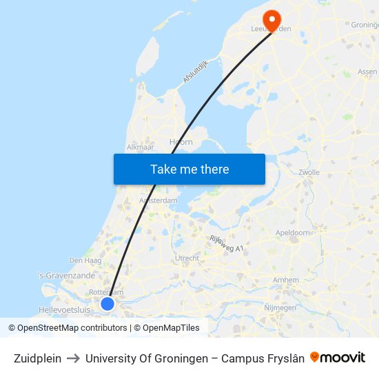 Zuidplein to University Of Groningen – Campus Fryslân map