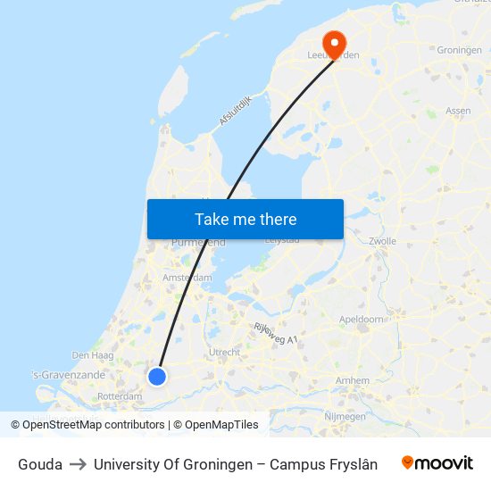Gouda to University Of Groningen – Campus Fryslân map