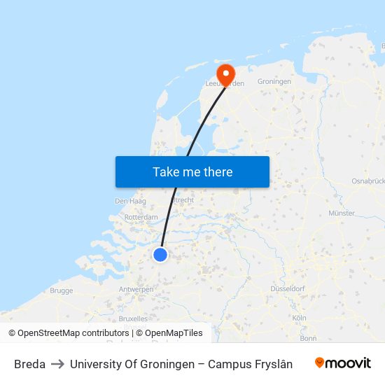 Breda to University Of Groningen – Campus Fryslân map