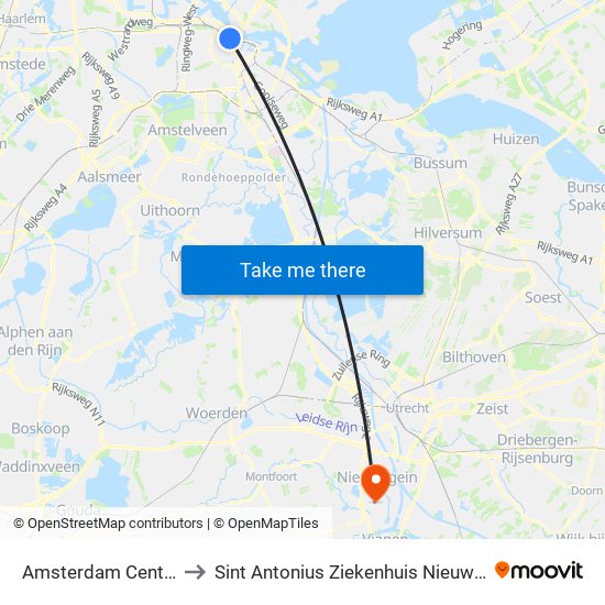 Amsterdam Centraal to Sint Antonius Ziekenhuis Nieuwegein map