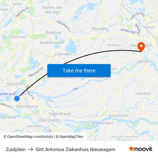 Zuidplein to Sint Antonius Ziekenhuis Nieuwegein map