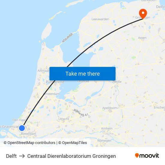 Delft to Centraal Dierenlaboratorium Groningen map