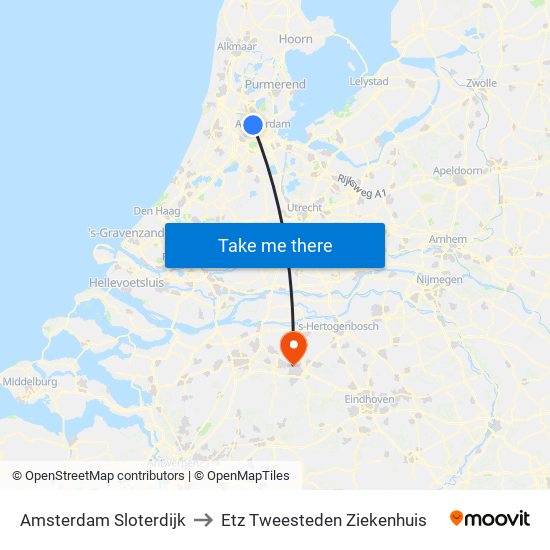 Amsterdam Sloterdijk to Etz Tweesteden Ziekenhuis map