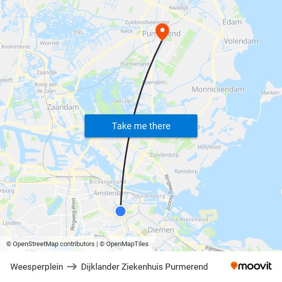 Weesperplein to Dijklander Ziekenhuis Purmerend map