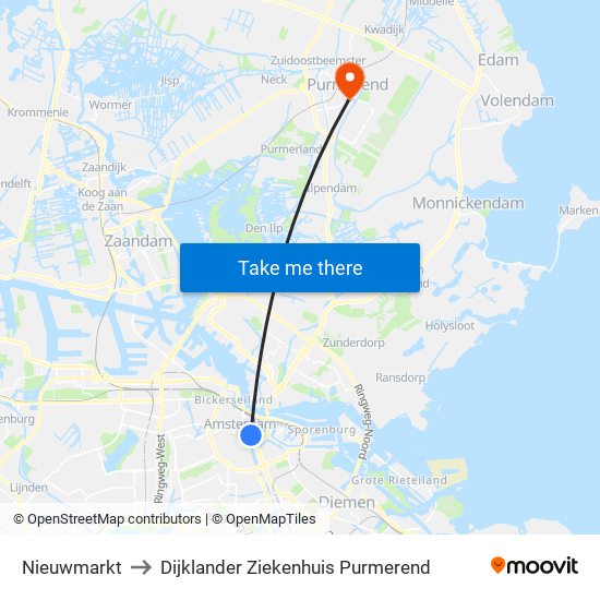 Nieuwmarkt to Dijklander Ziekenhuis Purmerend map