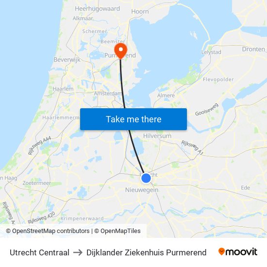 Utrecht Centraal to Dijklander Ziekenhuis Purmerend map