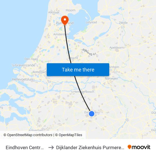 Eindhoven Centraal to Dijklander Ziekenhuis Purmerend map