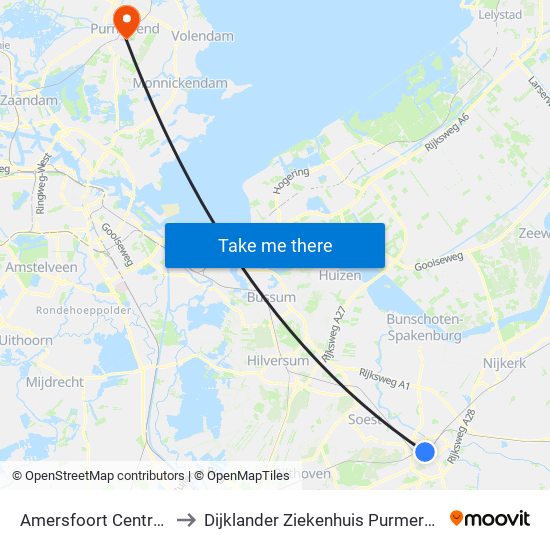 Amersfoort Centraal to Dijklander Ziekenhuis Purmerend map