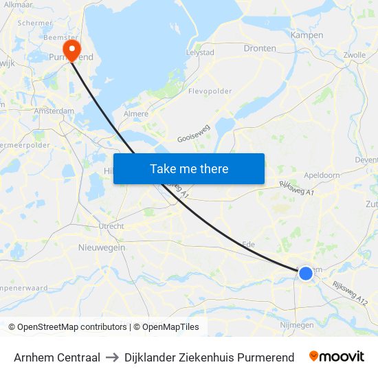 Arnhem Centraal to Dijklander Ziekenhuis Purmerend map