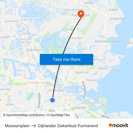 Museumplein to Dijklander Ziekenhuis Purmerend map