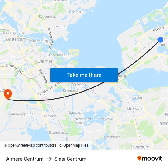 Almere Centrum to Sinai Centrum map