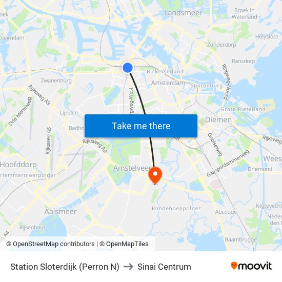 Station Sloterdijk (Perron N) to Sinai Centrum map