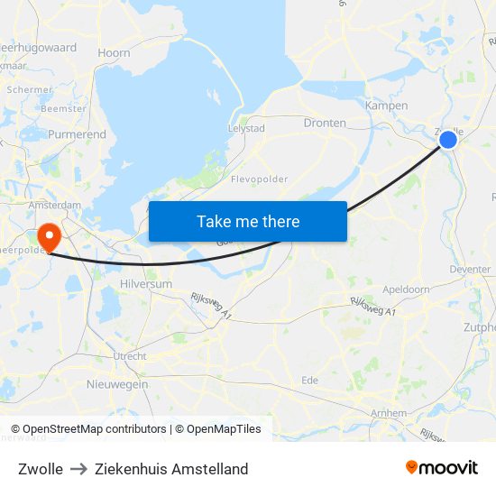 Zwolle to Ziekenhuis Amstelland map