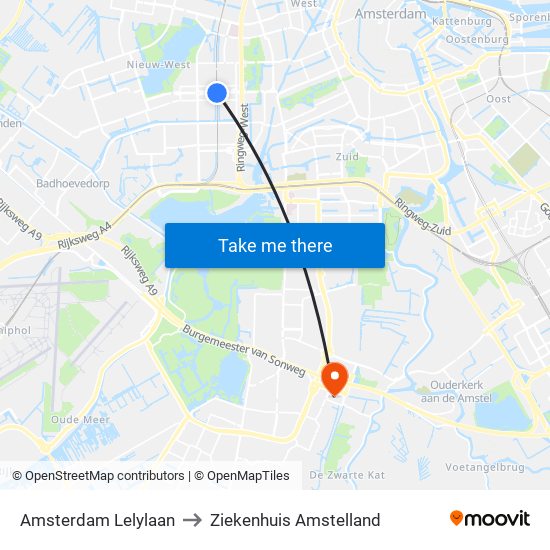 Amsterdam Lelylaan to Ziekenhuis Amstelland map