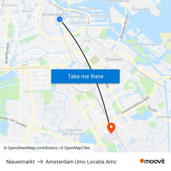 Nieuwmarkt to Amsterdam Umc Locatie Amc map
