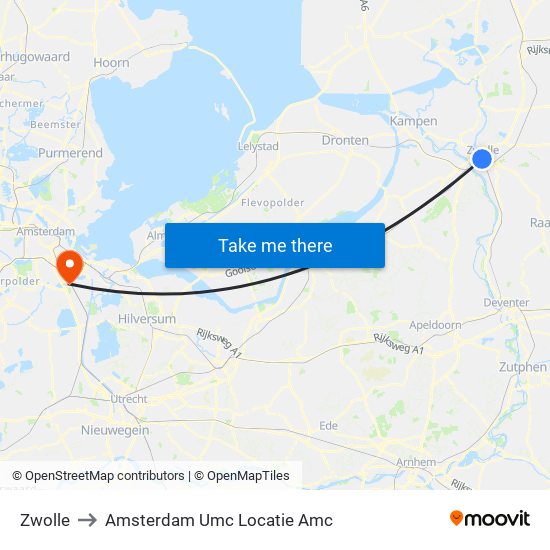 Zwolle to Amsterdam Umc Locatie Amc map