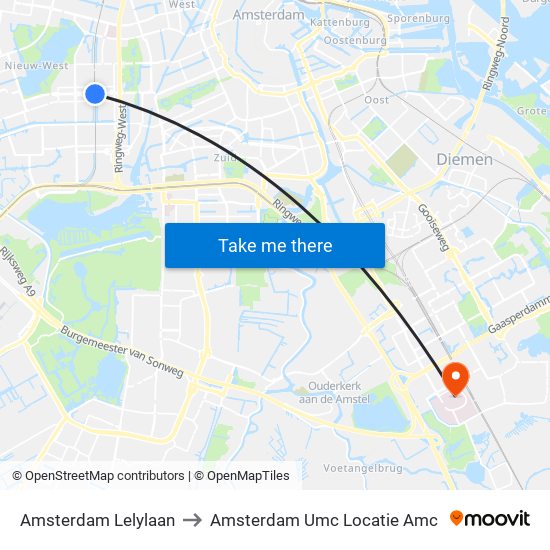 Amsterdam Lelylaan to Amsterdam Umc Locatie Amc map