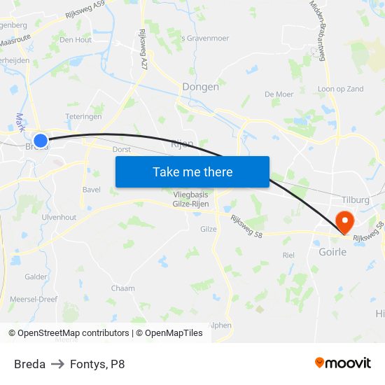 Breda to Fontys, P8 map