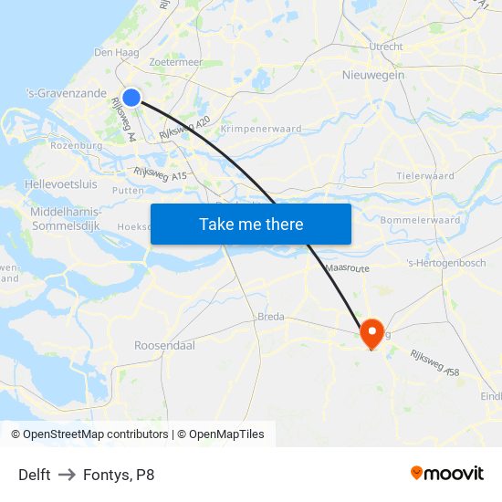 Delft to Fontys, P8 map