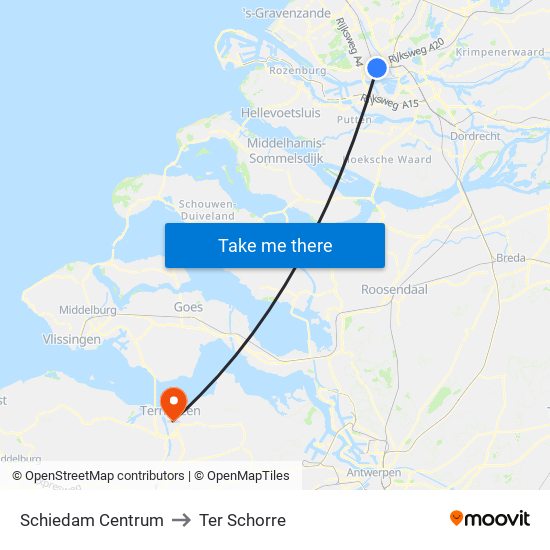 Schiedam Centrum to Ter Schorre map