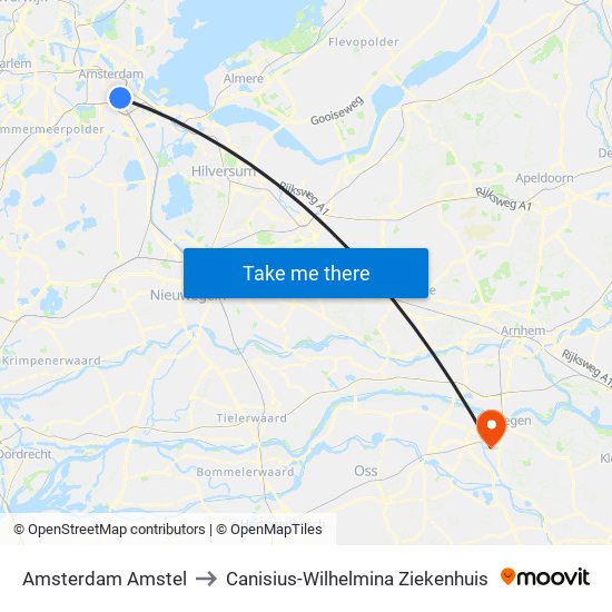 Amsterdam Amstel to Canisius-Wilhelmina Ziekenhuis map