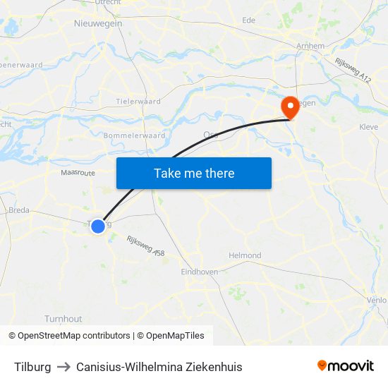 Tilburg to Canisius-Wilhelmina Ziekenhuis map