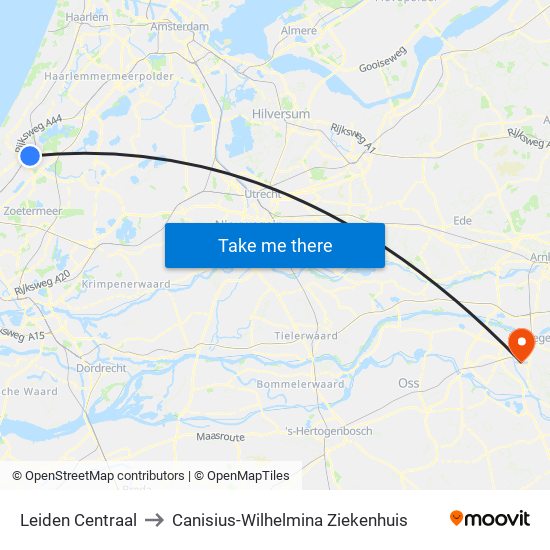 Leiden Centraal to Canisius-Wilhelmina Ziekenhuis map