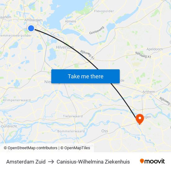 Amsterdam Zuid to Canisius-Wilhelmina Ziekenhuis map