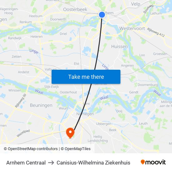 Arnhem Centraal to Canisius-Wilhelmina Ziekenhuis map