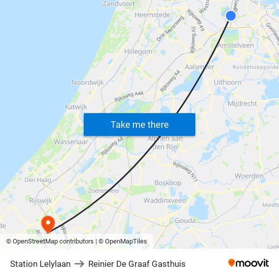 Station Lelylaan to Reinier De Graaf Gasthuis map