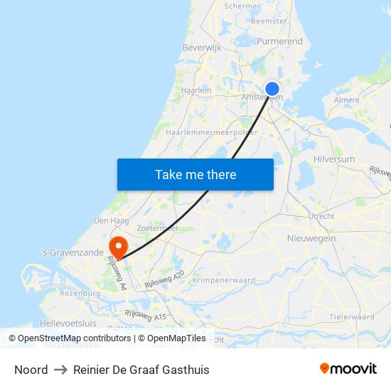 Noord to Reinier De Graaf Gasthuis map