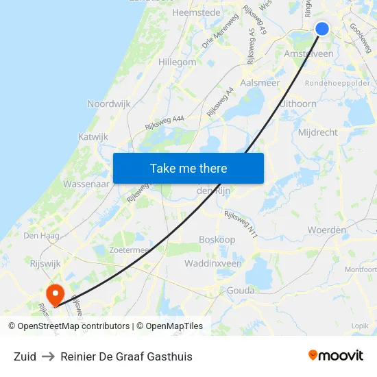 Zuid to Reinier De Graaf Gasthuis map