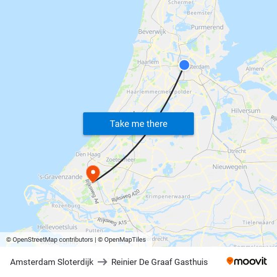 Amsterdam Sloterdijk to Reinier De Graaf Gasthuis map