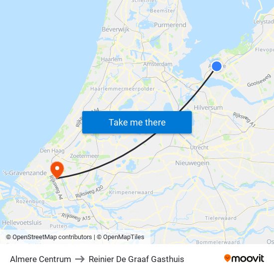 Almere Centrum to Reinier De Graaf Gasthuis map