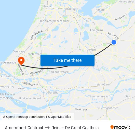 Amersfoort Centraal to Reinier De Graaf Gasthuis map