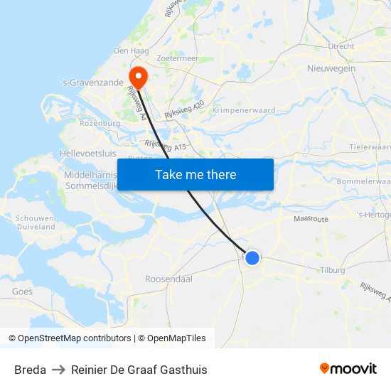 Breda to Reinier De Graaf Gasthuis map