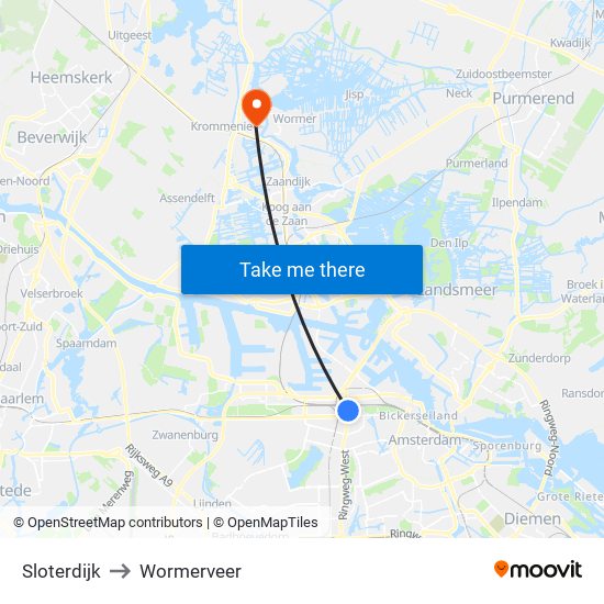Sloterdijk to Wormerveer map