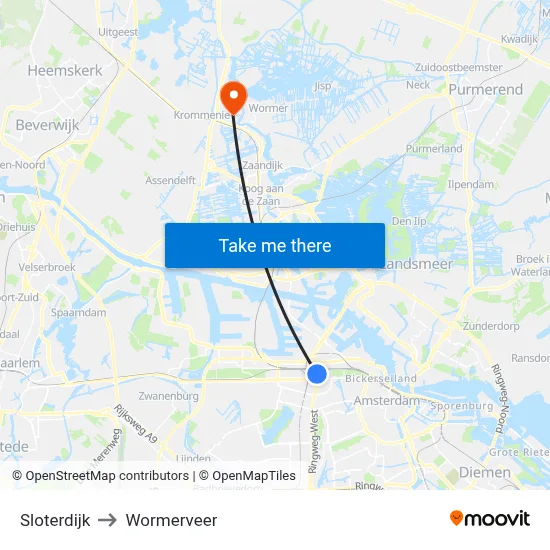 Sloterdijk to Wormerveer map