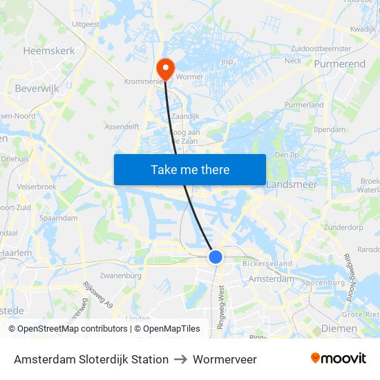 Amsterdam Sloterdijk Station to Wormerveer map