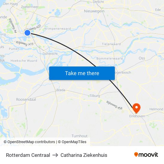 Rotterdam Centraal to Catharina Ziekenhuis map