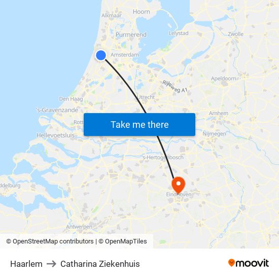 Haarlem to Catharina Ziekenhuis map