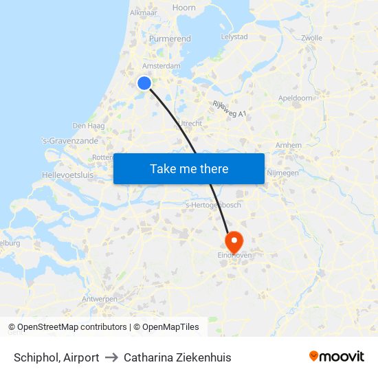 Schiphol, Airport to Catharina Ziekenhuis map